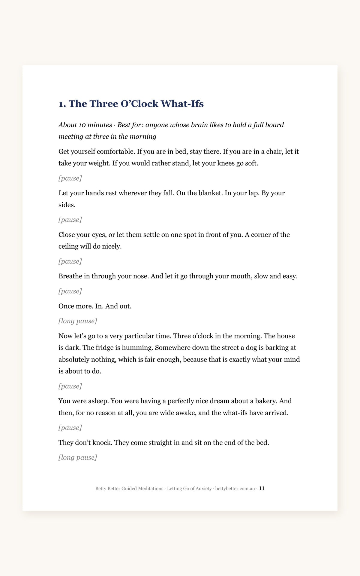 Letting Go of Anxiety guided meditation scripts, a 10-minute script page