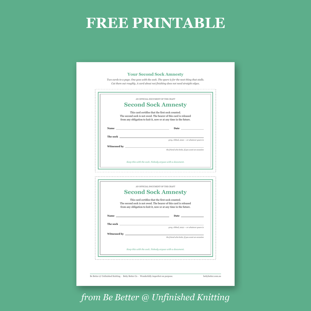FREE Second Sock Amnesty (Digital Download)