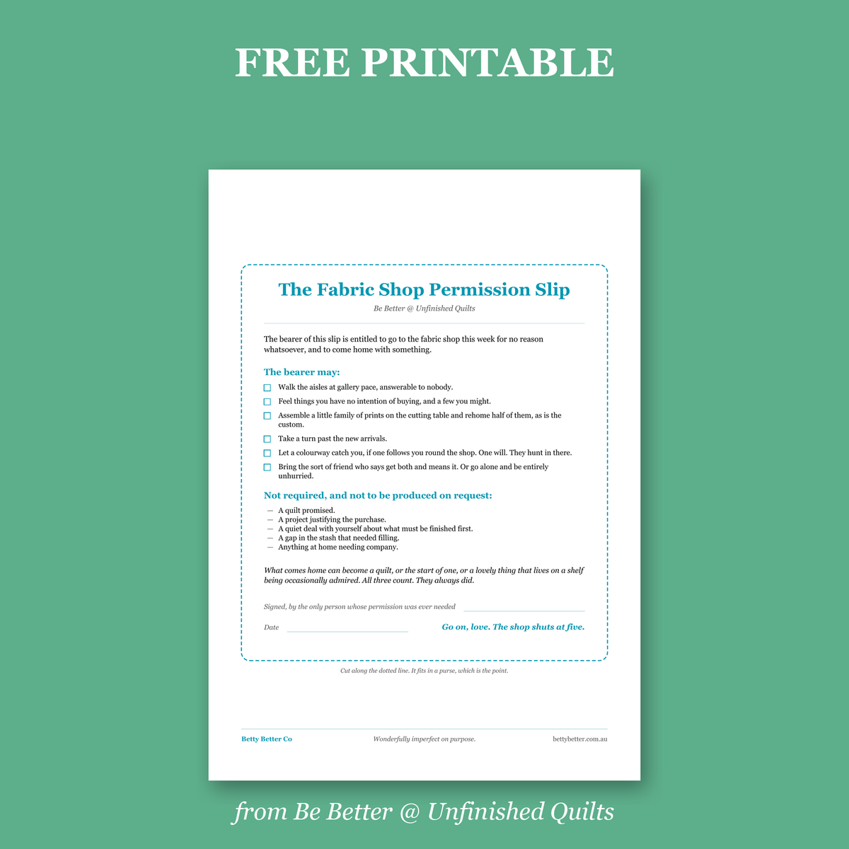 FREE Fabric Shop Permission Slip (Digital Download)