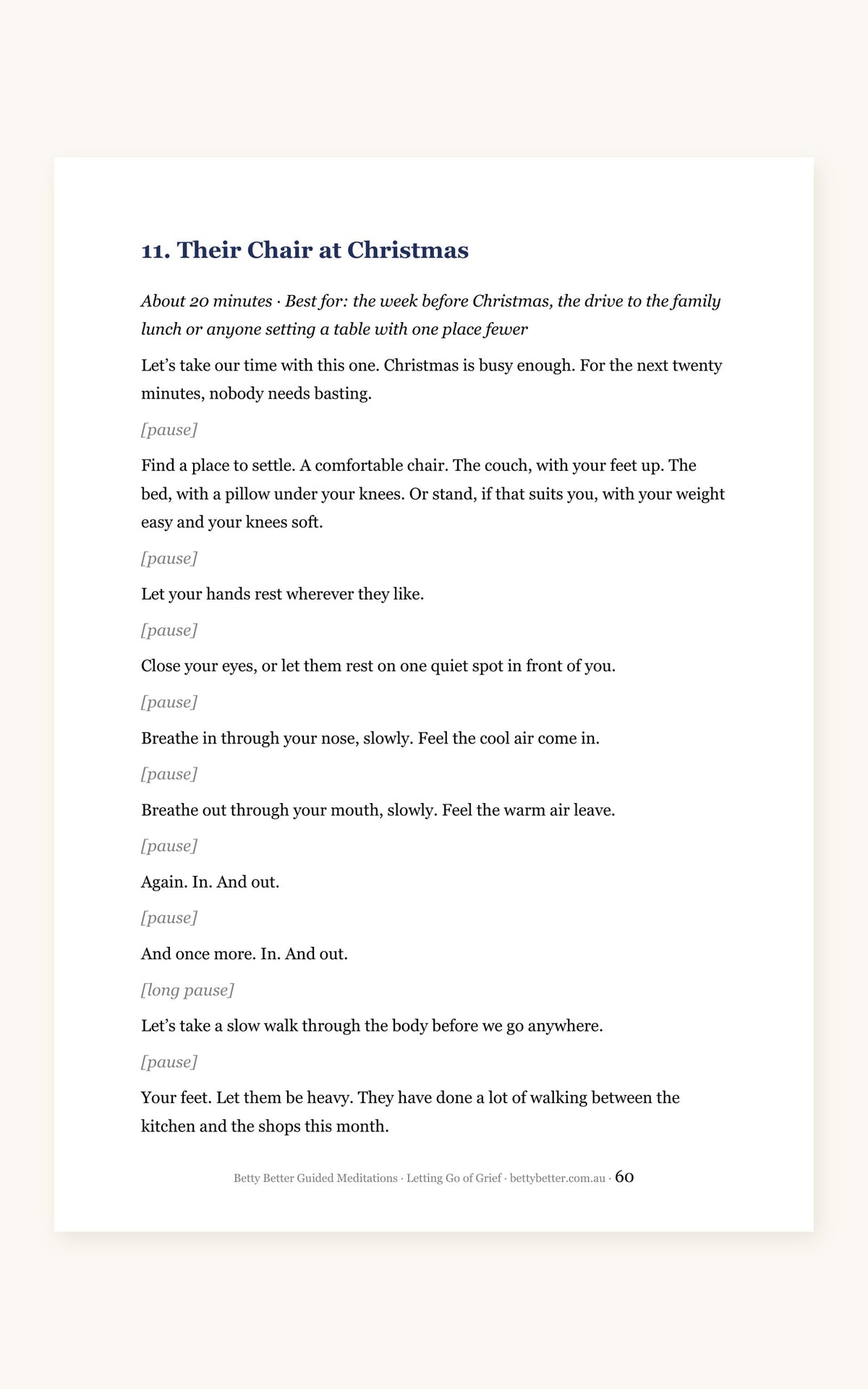 Letting Go of Grief guided meditation scripts, a 20-minute script page