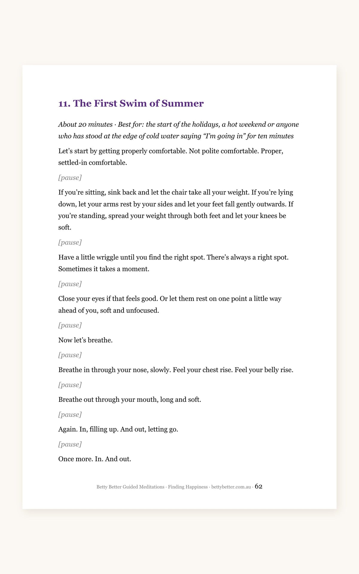 Finding Happiness guided meditation scripts, a 20-minute script page