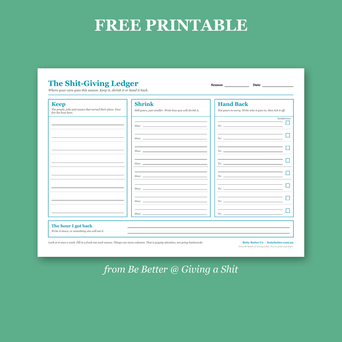Free printable Shit-Giving Ledger from Be Better @ Giving a Shit