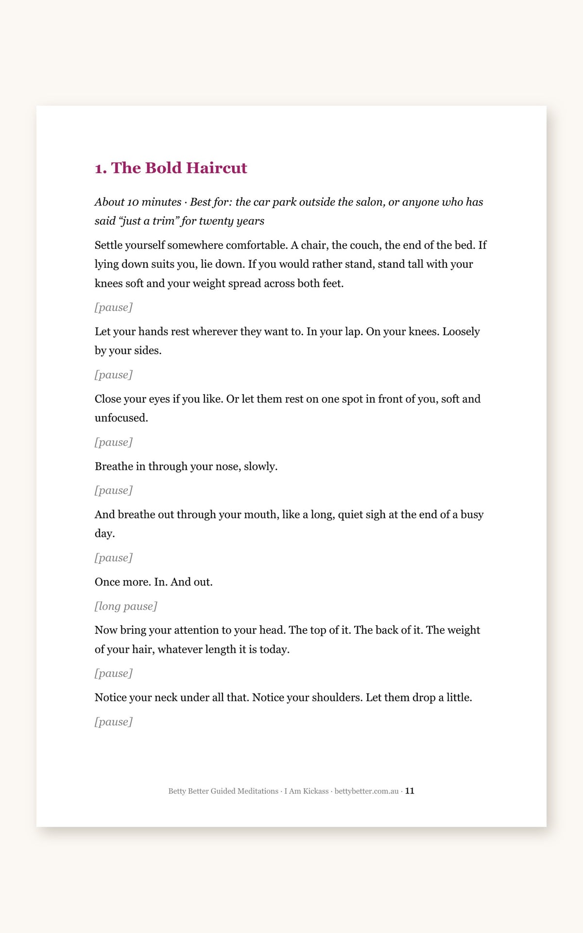 Inside I Am Kickass: first page of the 10-minute script The Bold Haircut
