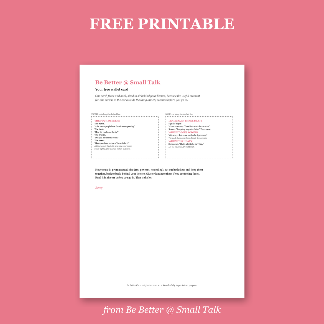 Free printable Small Talk wallet card from Be Better @ Small Talk