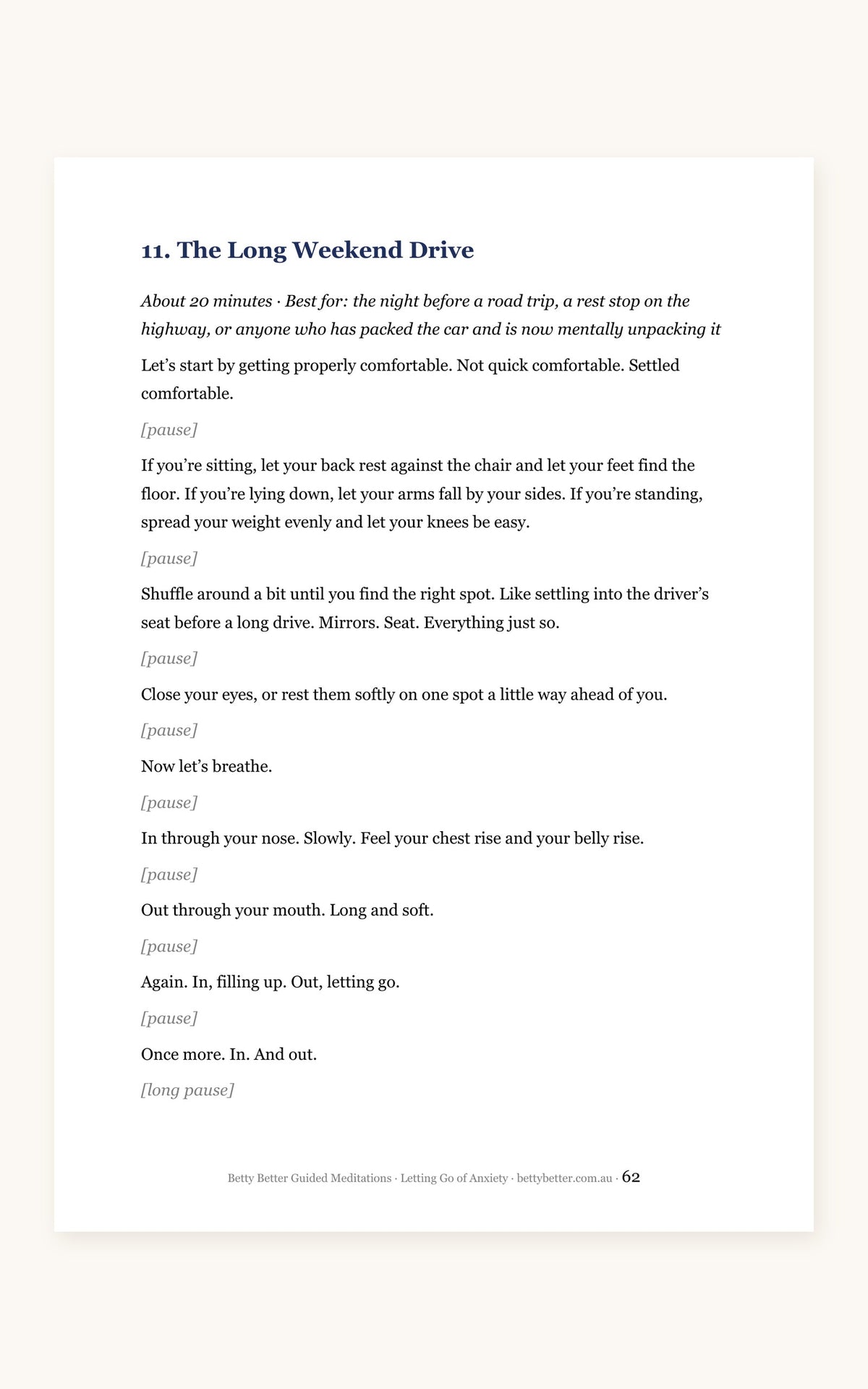 Letting Go of Anxiety guided meditation scripts, a 20-minute script page