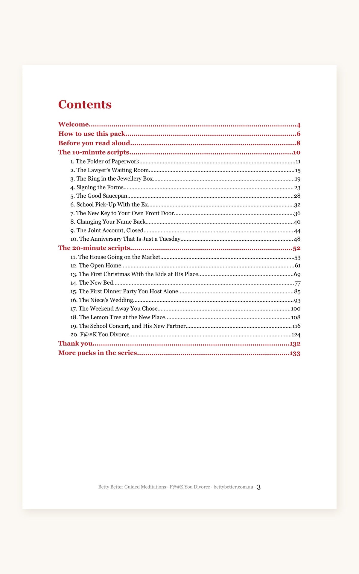 F@#K You Divorce guided meditation scripts, contents page
