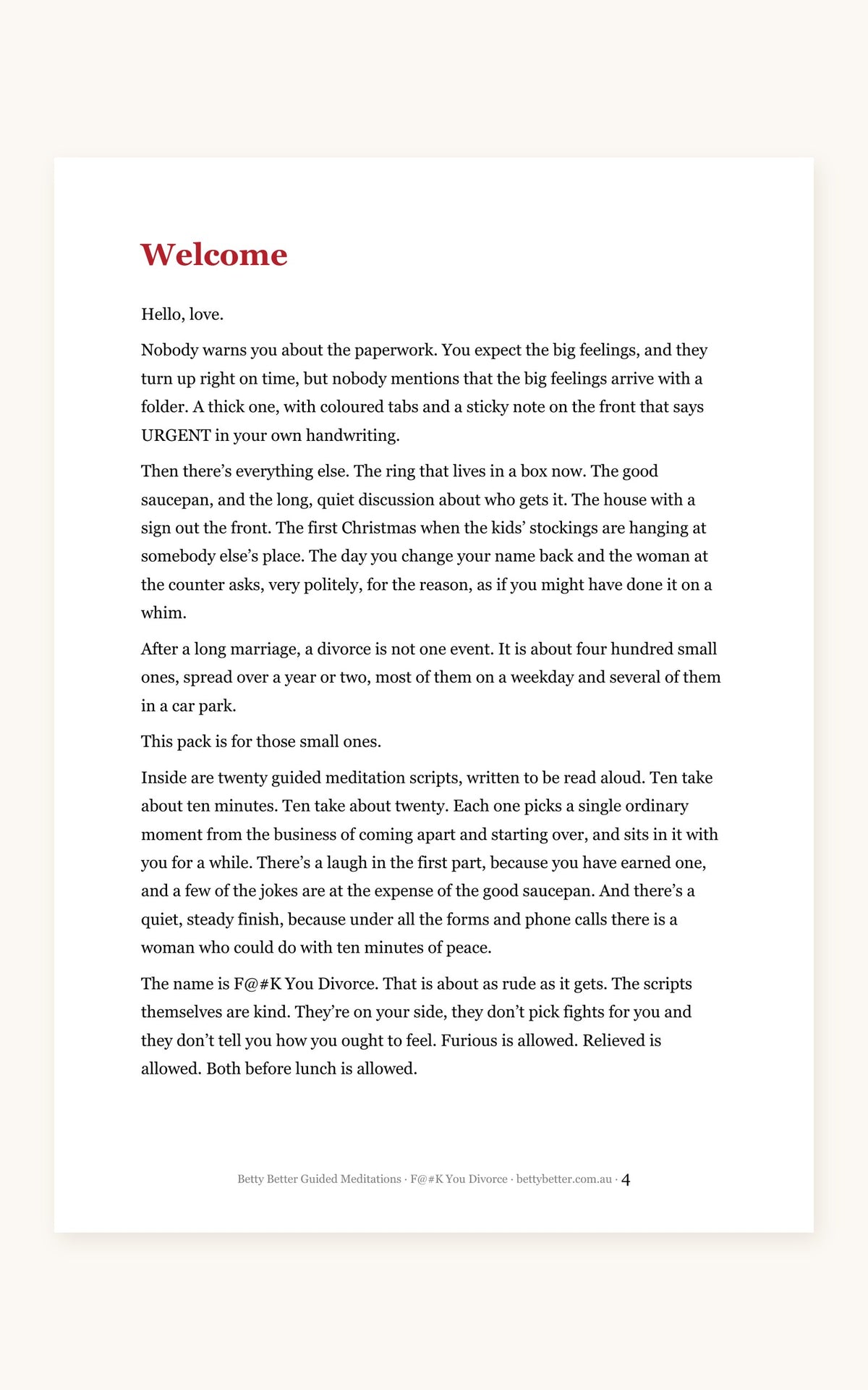 F@#K You Divorce guided meditation scripts, welcome page