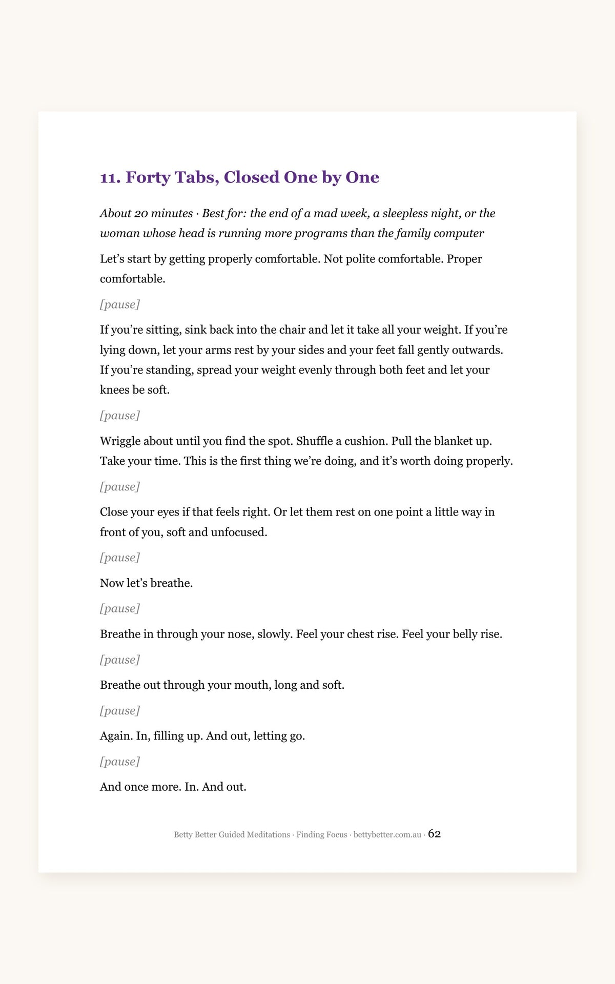 Finding Focus guided meditation scripts, a 20-minute script page