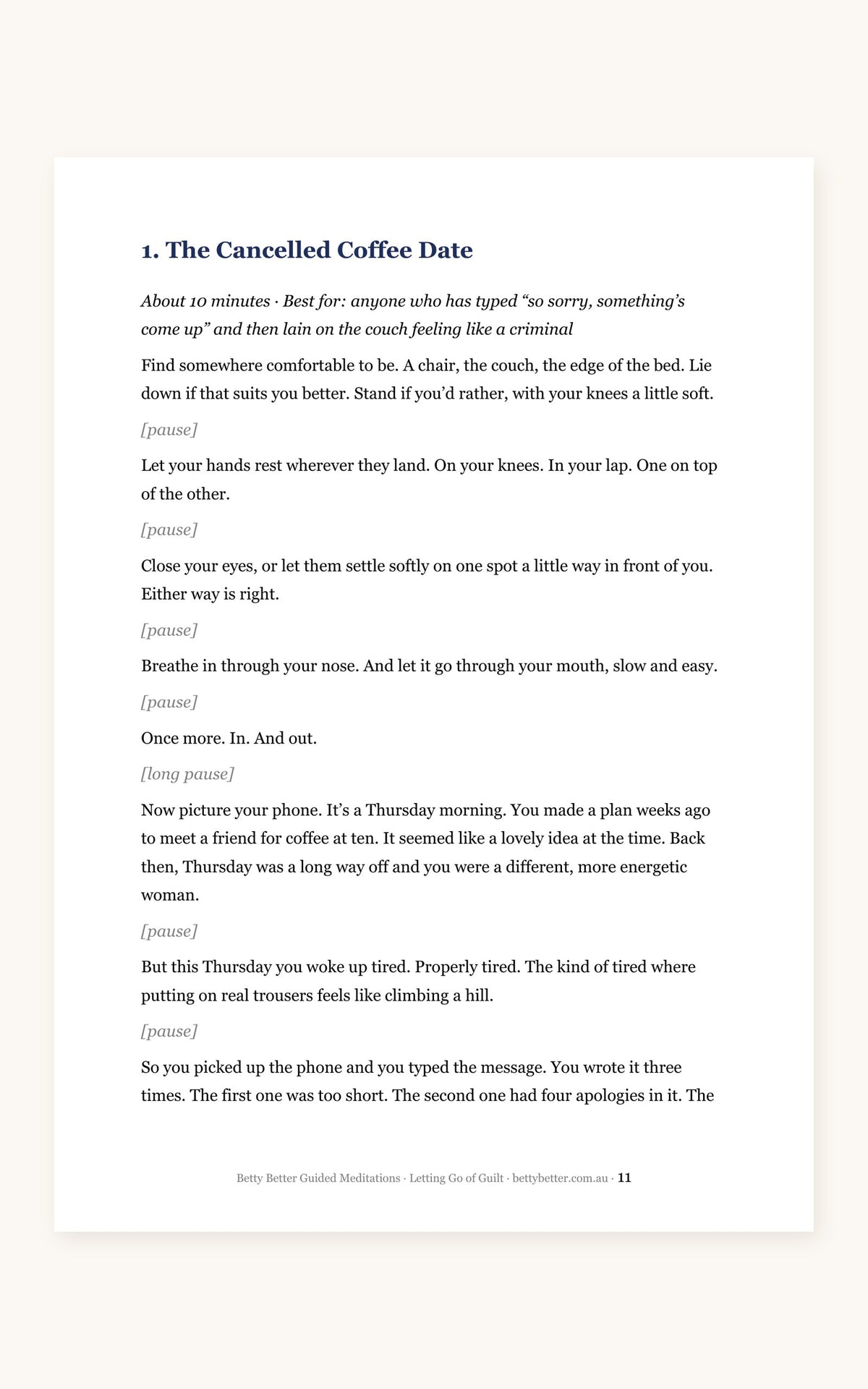 Letting Go of Guilt guided meditation scripts, a 10-minute script page