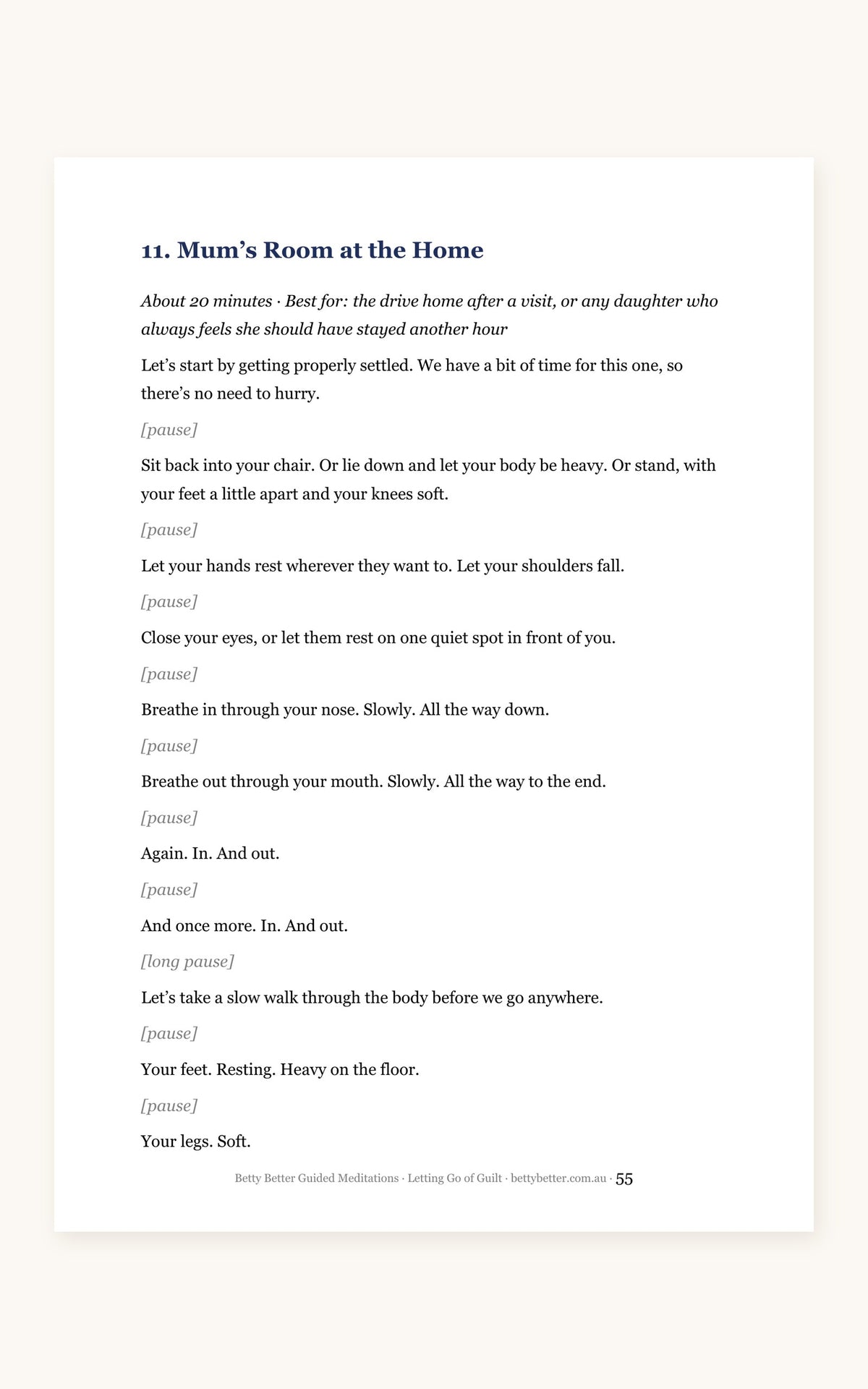 Letting Go of Guilt guided meditation scripts, a 20-minute script page