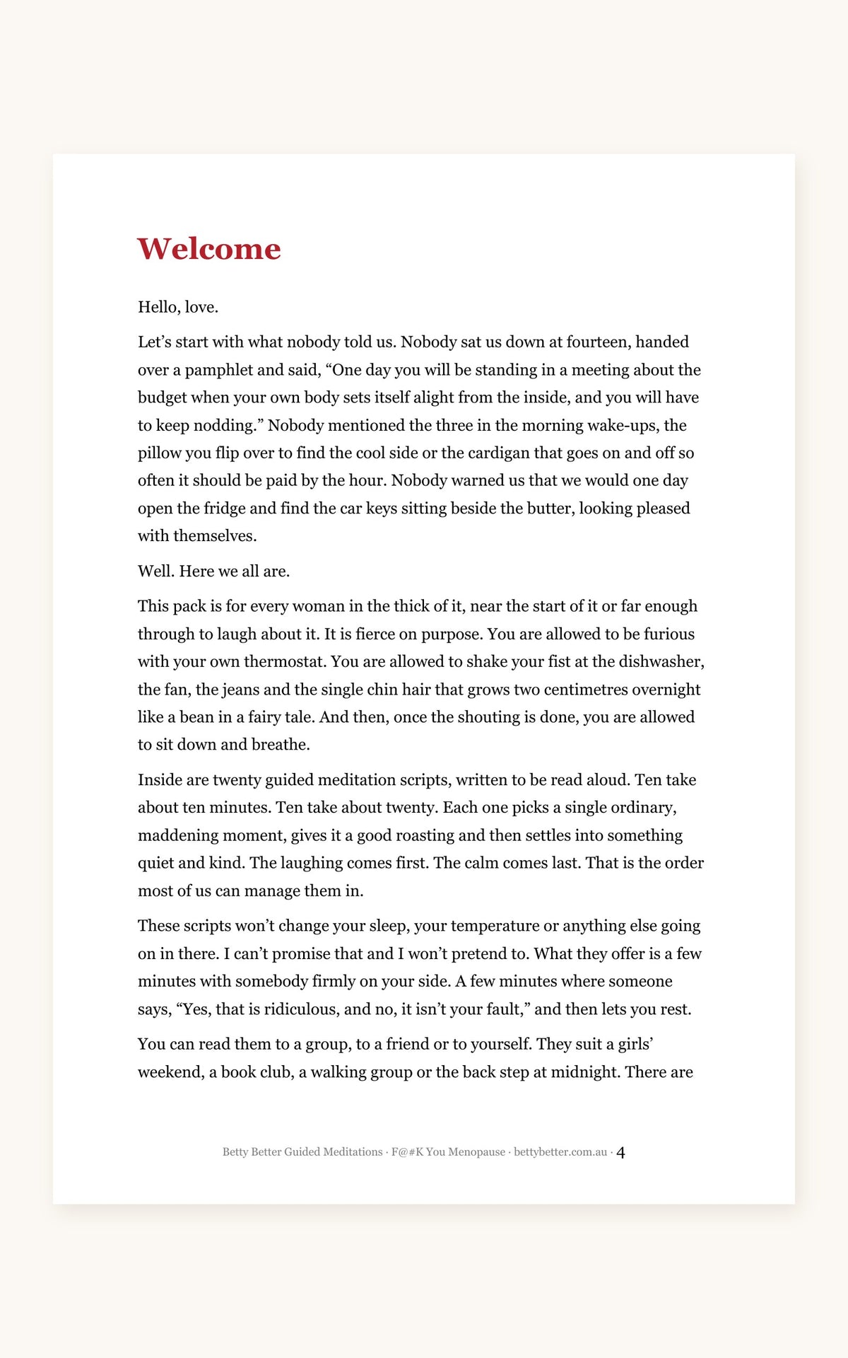 F@#K You Menopause guided meditation scripts, welcome page