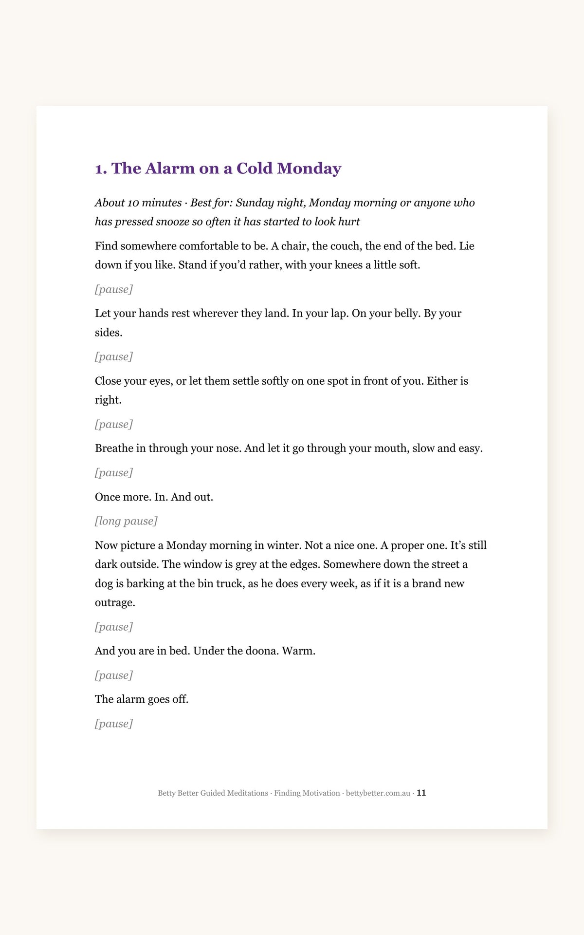Finding Motivation guided meditation scripts, a 10-minute script page