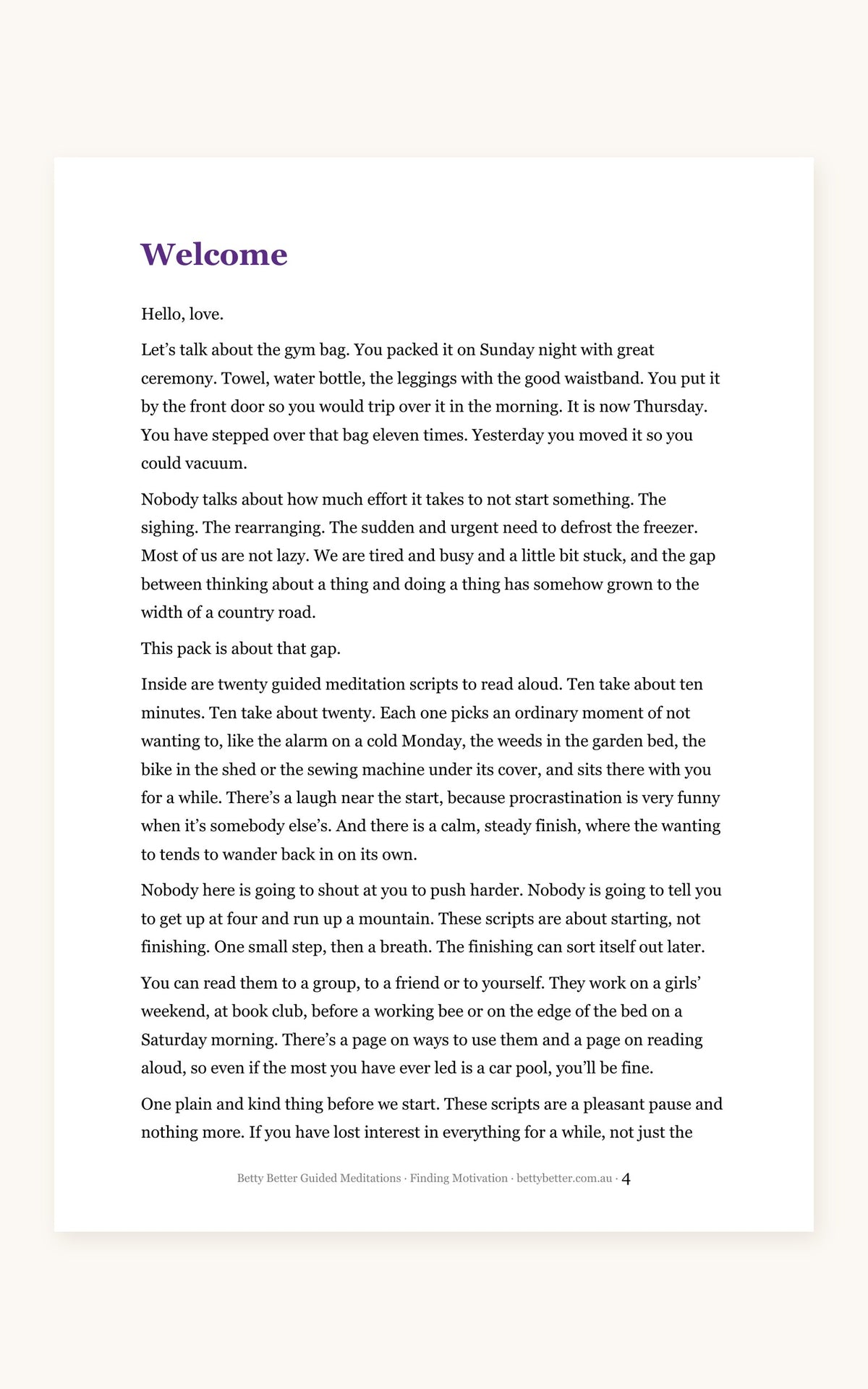 Finding Motivation guided meditation scripts, welcome page