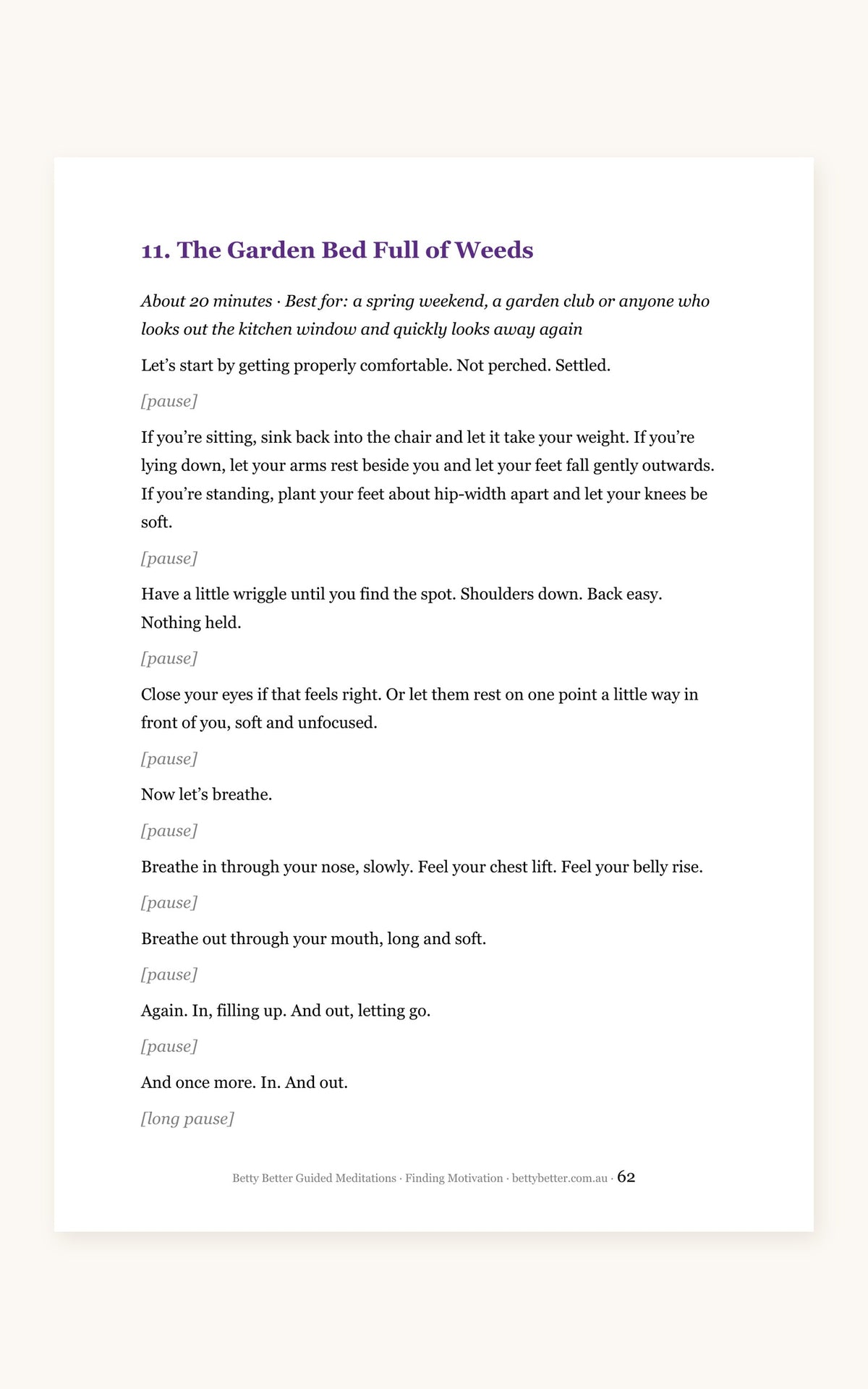 Finding Motivation guided meditation scripts, a 20-minute script page