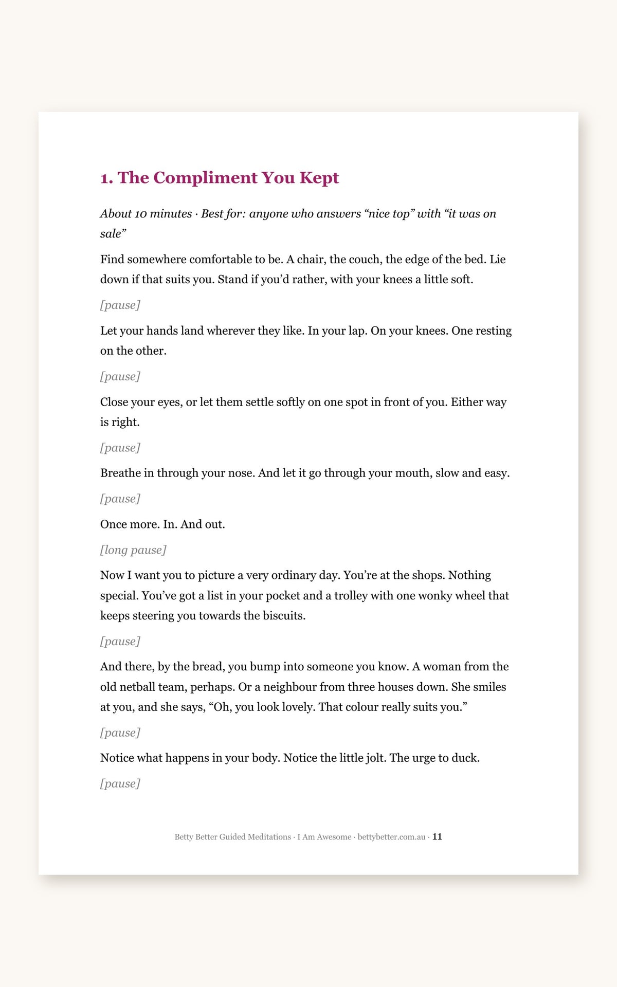 Inside I Am Awesome: first page of the 10-minute script The Compliment You Kept