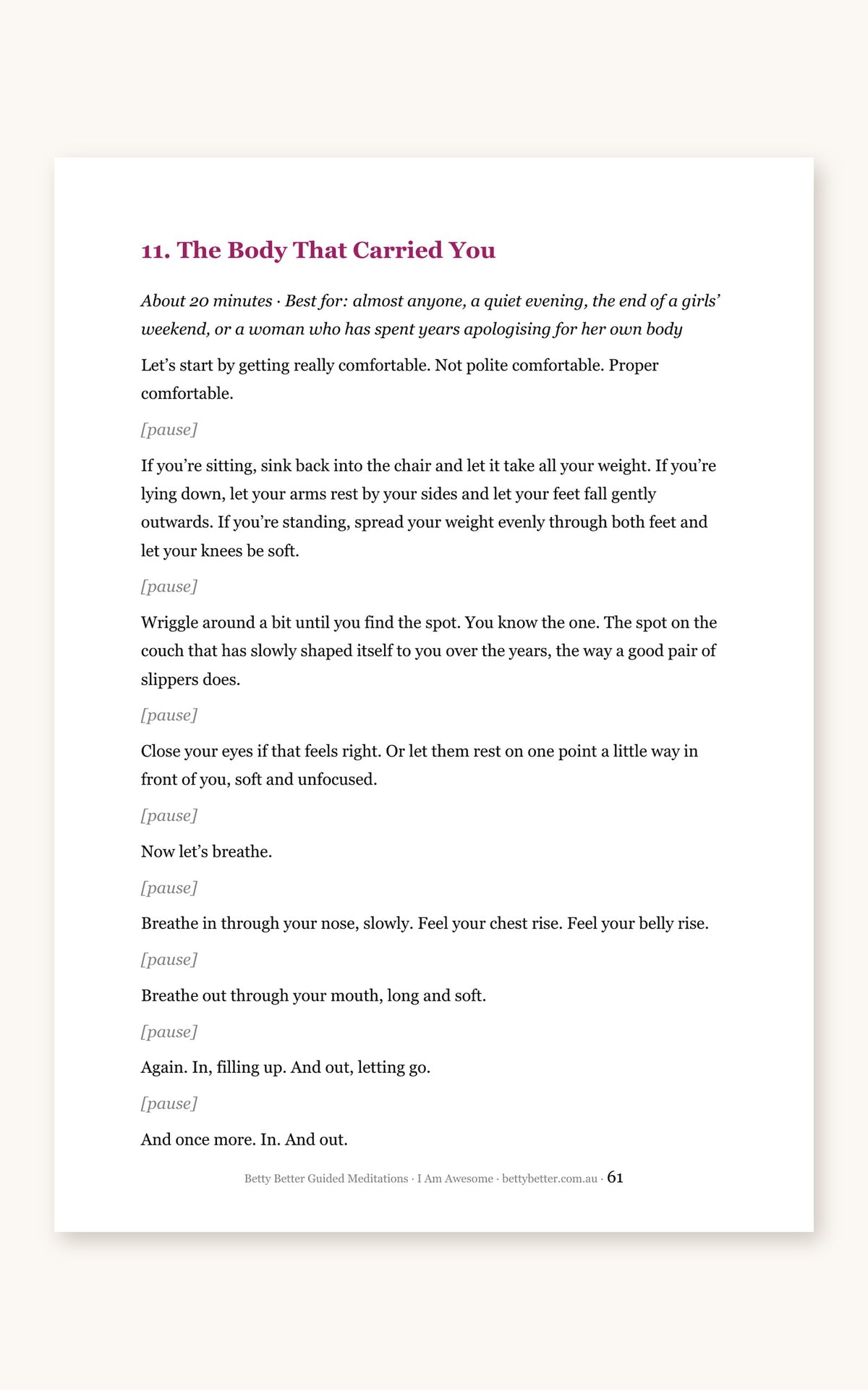 Inside I Am Awesome: first page of the 20-minute script The Body That Carried You