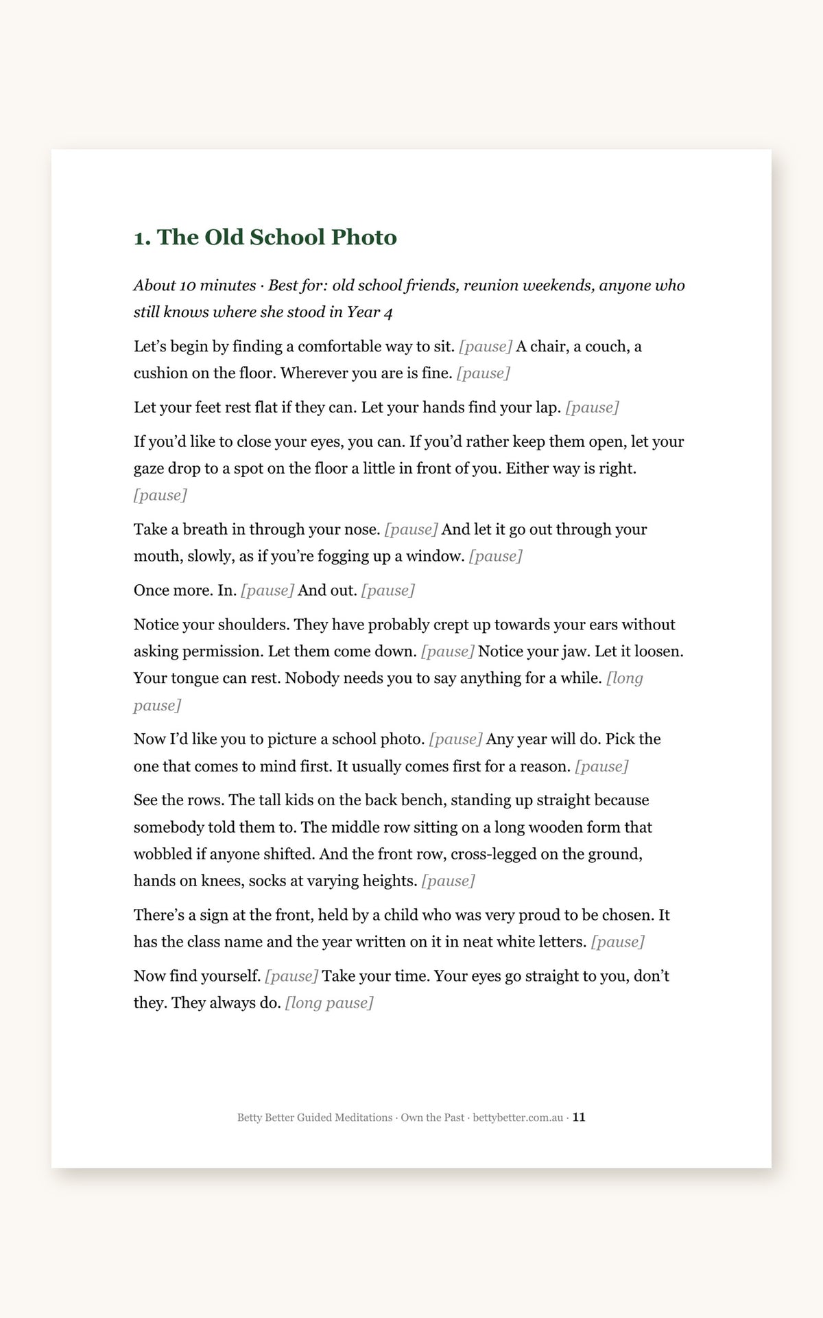 Inside the OWN Bundle: first page of The Old School Photo, a 10-minute script from Own the Past
