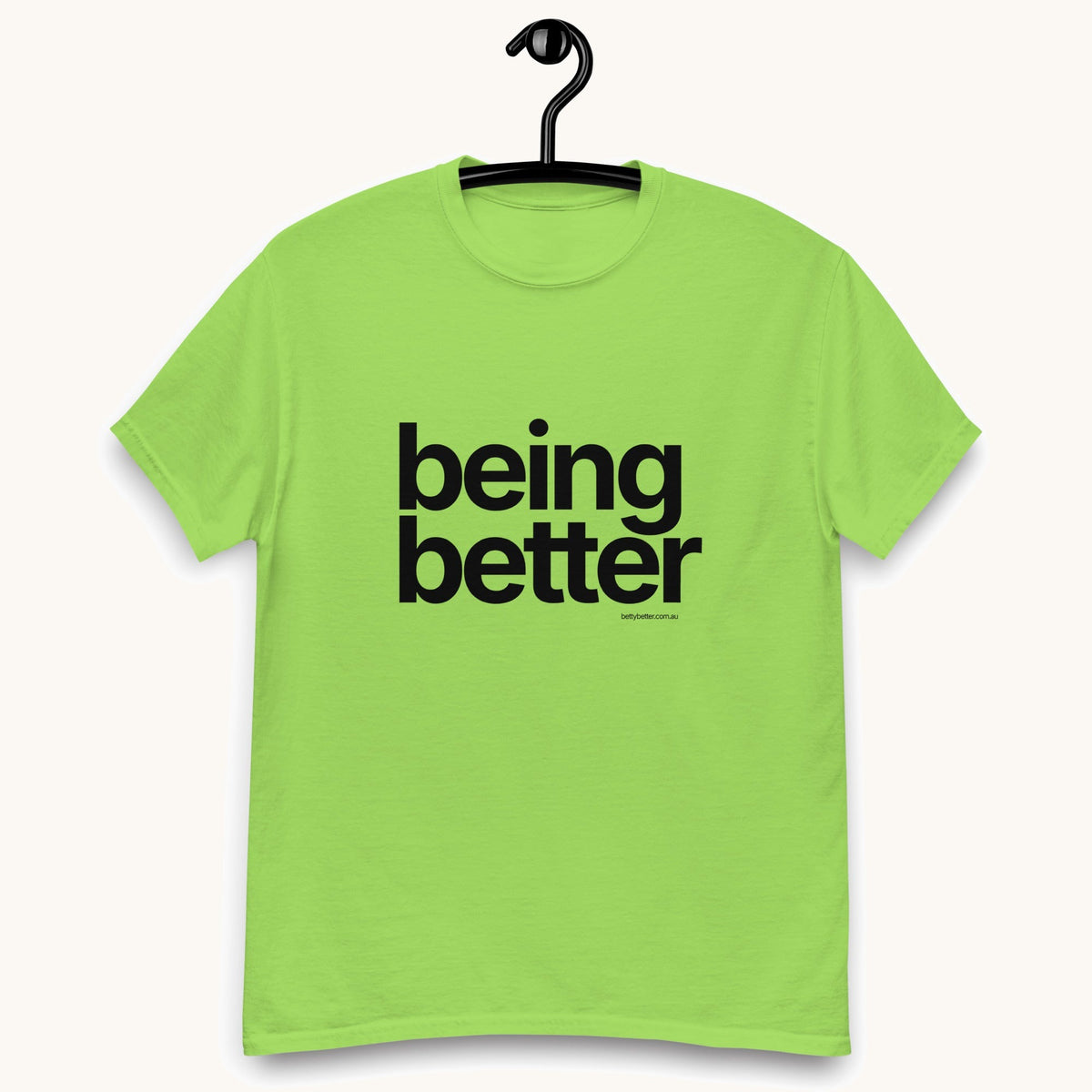Being Better Betty Better t-shirt in lime with 'being better' printed in bold black letters