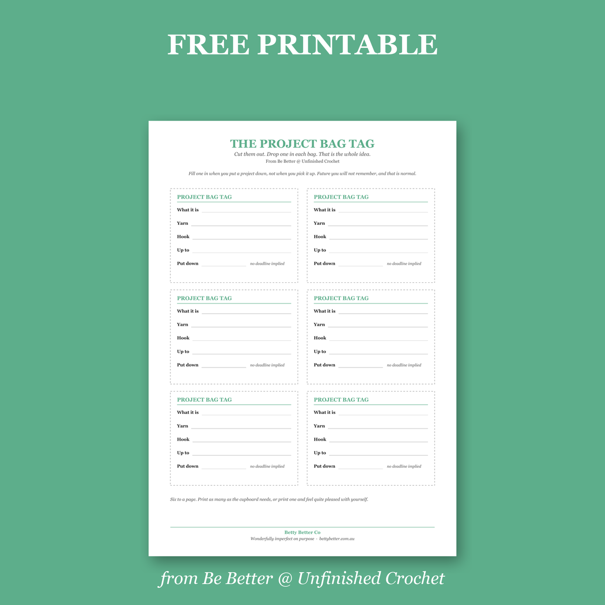 Free Project Bag Tag printable