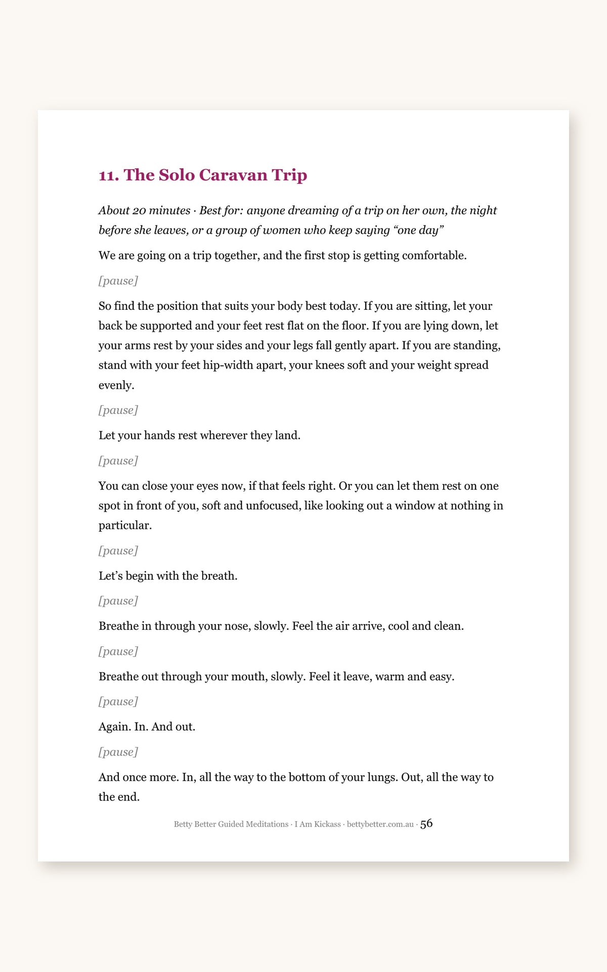 Inside I Am Kickass: first page of the 20-minute script The Solo Caravan Trip