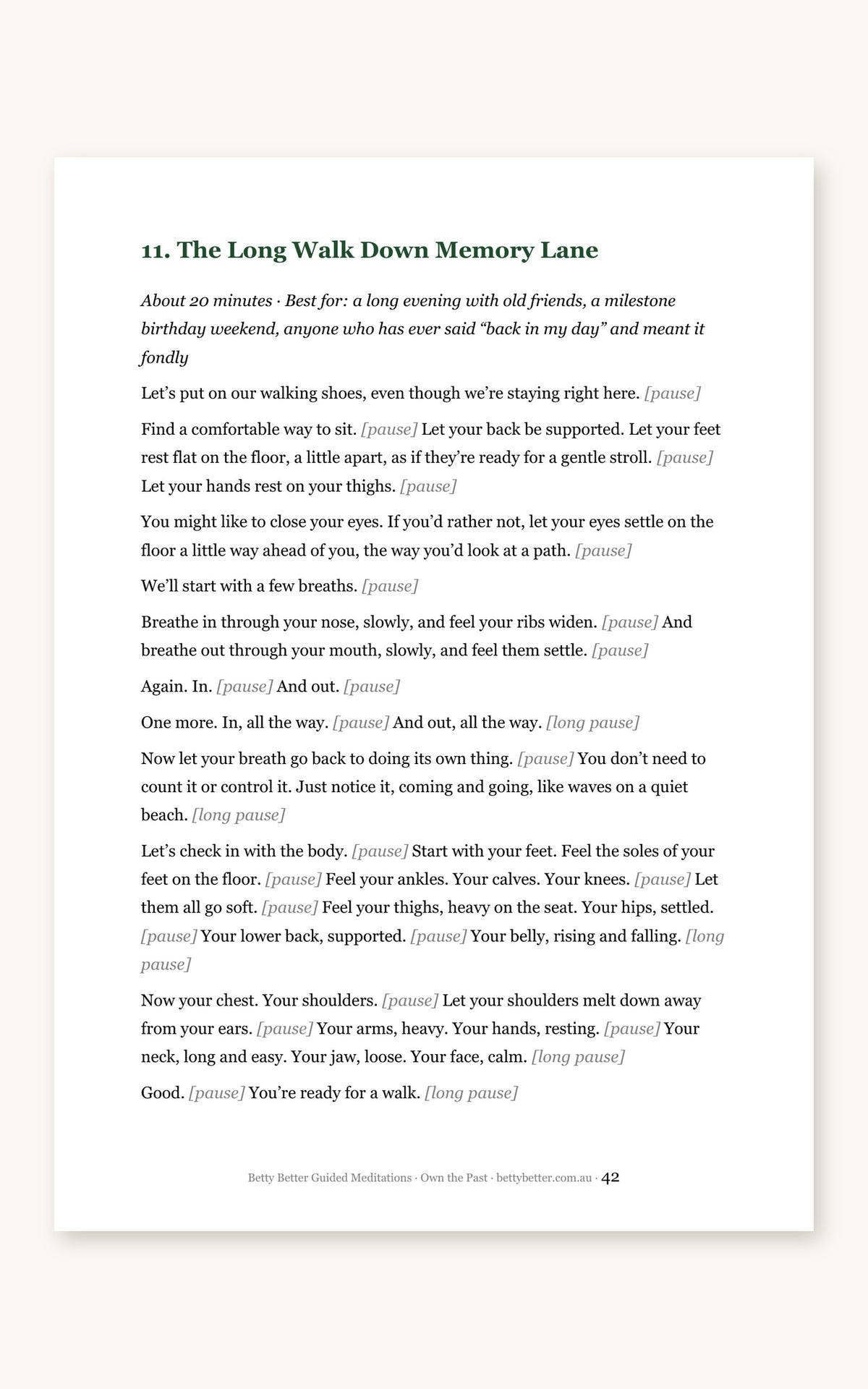 Inside Own the Past: first page of a 20-minute script