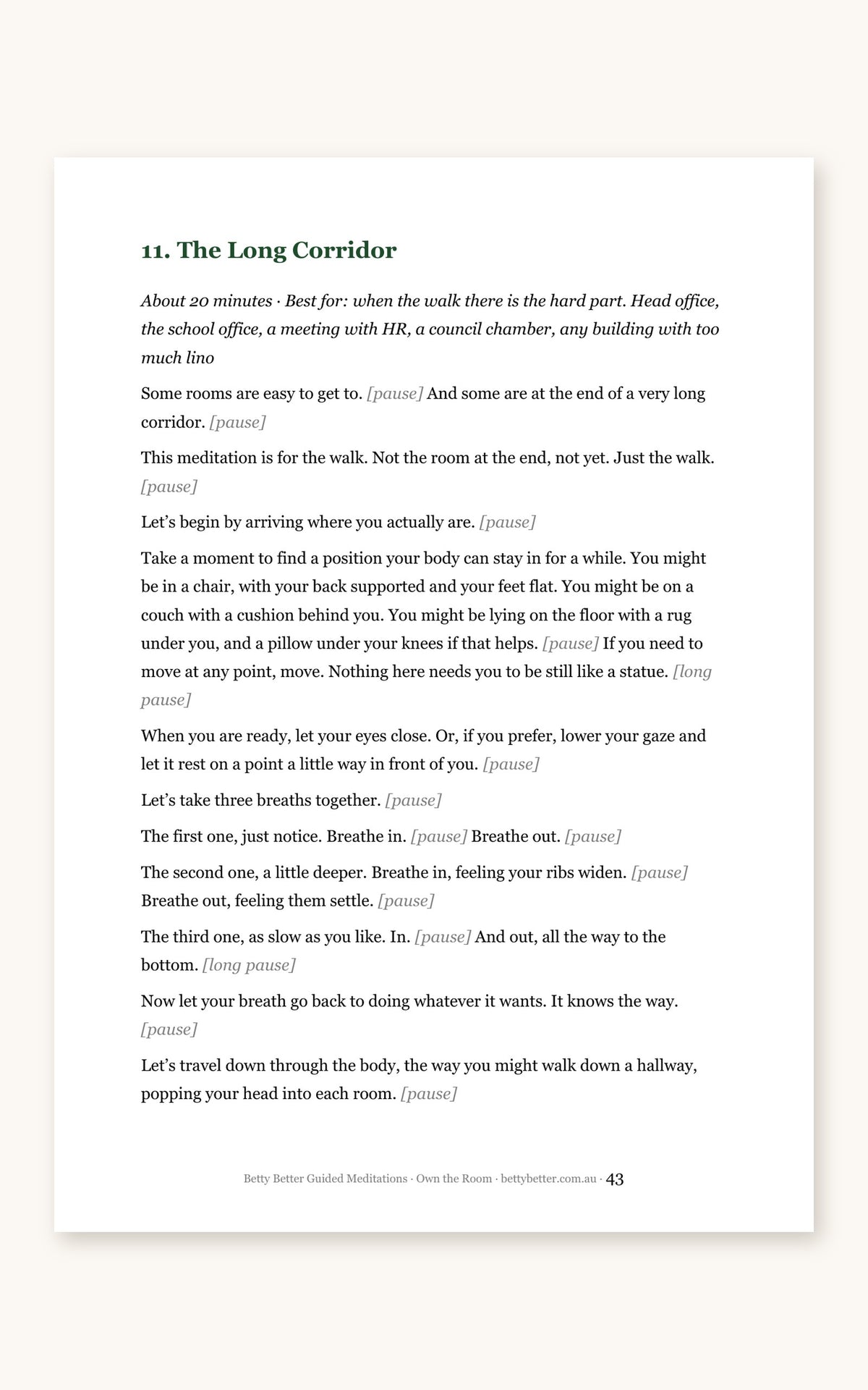 Inside Own the Room: first page of a 20-minute script