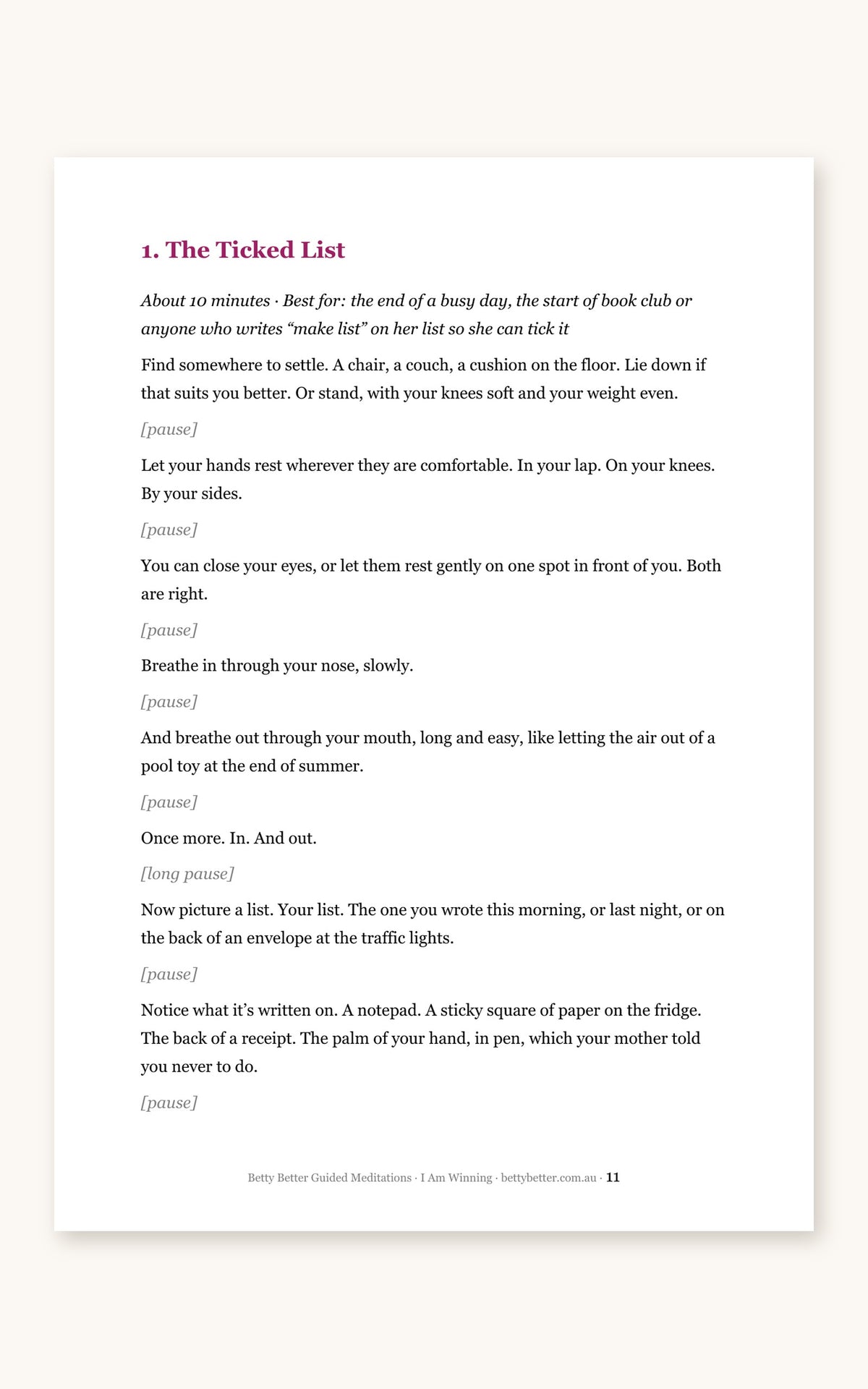 Inside I Am Winning: first page of the 10-minute script The Ticked List