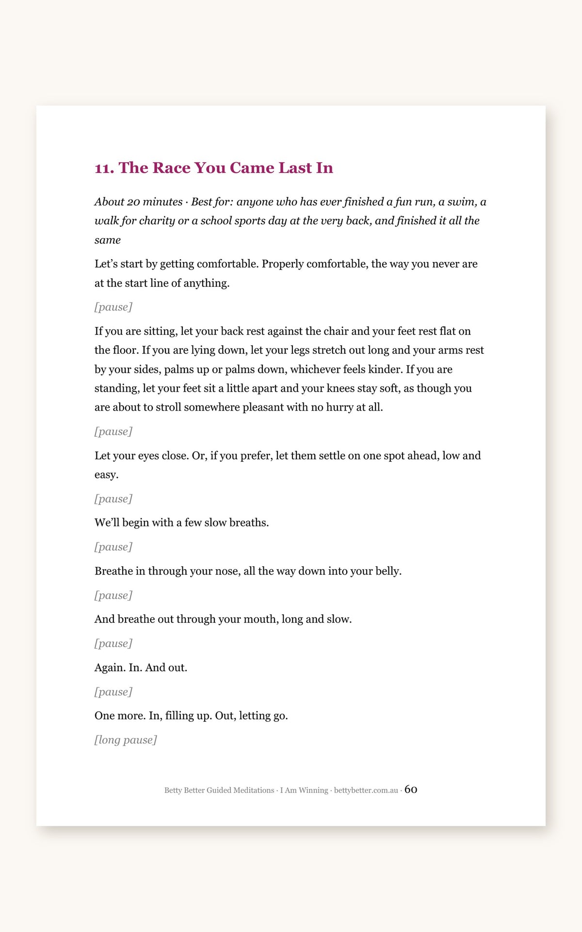 Inside I Am Winning: first page of the 20-minute script The Race You Came Last In